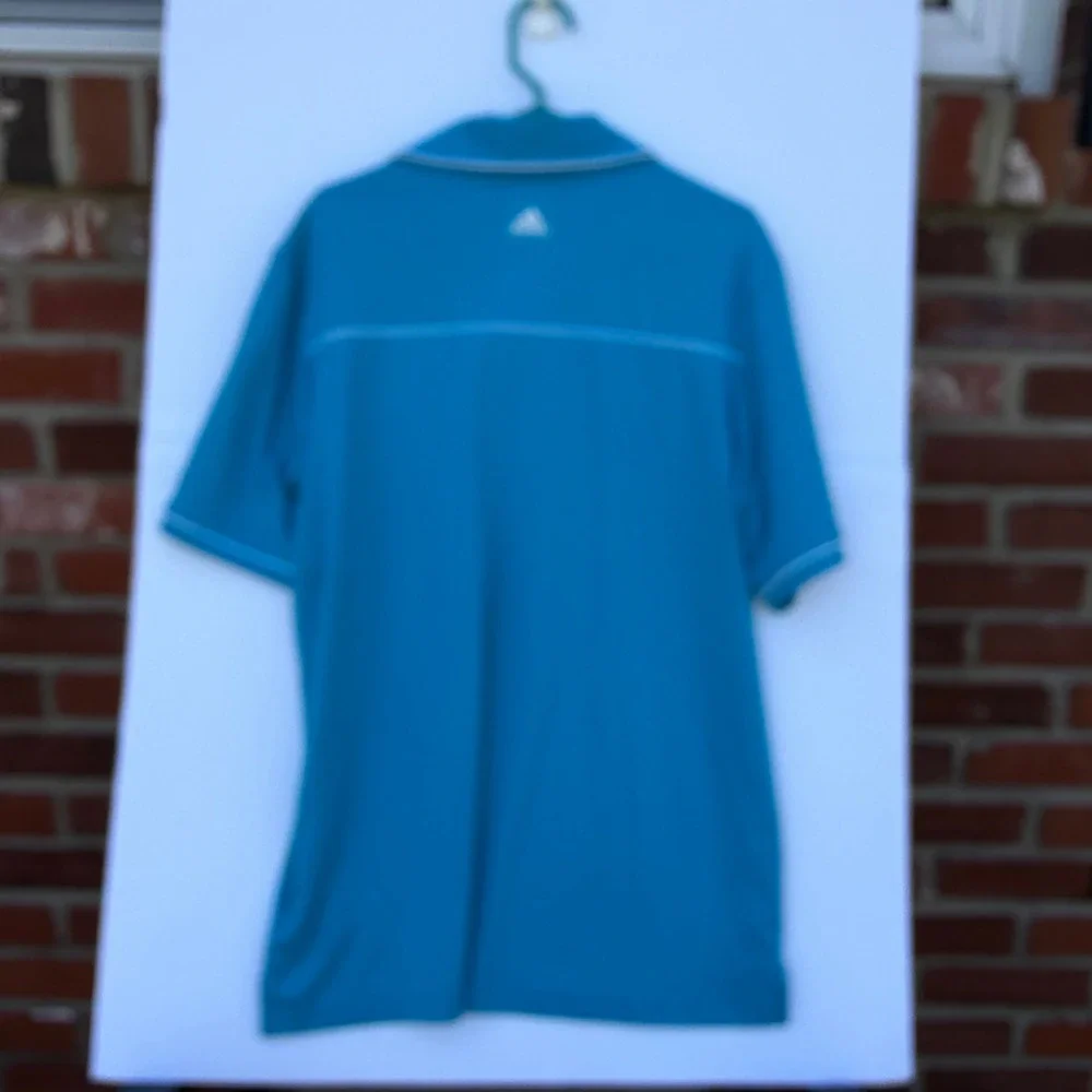 Adidas Golf Puremotion Polo Shirt Mens Medium Blue White Trim Short‎ Sleeve